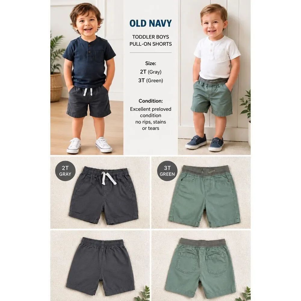 Old Navy Toddler Shorts Bundle 2T & 3T Gray Green Pull-On Summer Shorts EUC
